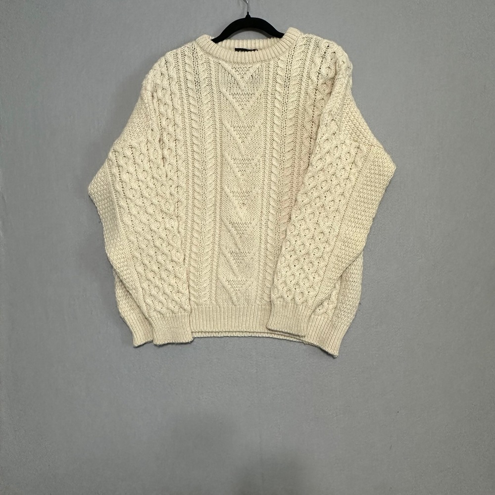 Vintage Homespun Pure New Wool Cable Knit Sweater XL Made in UK Aran Pullover